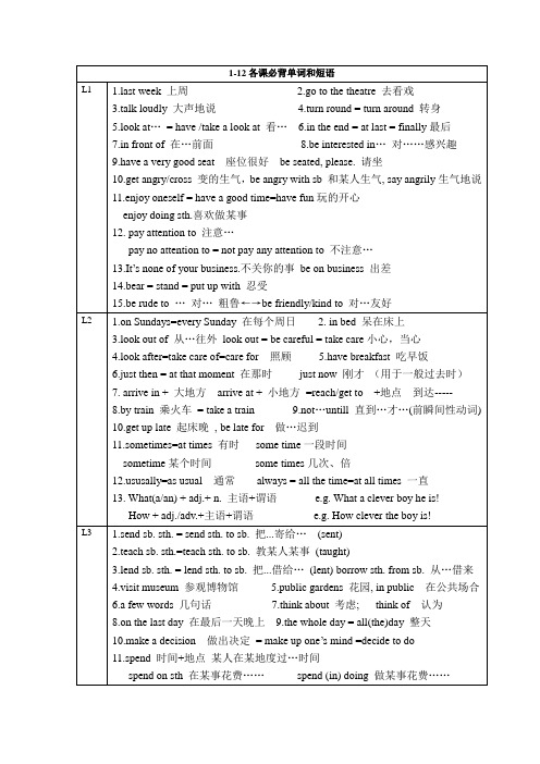 (完整版)新概念2(1-12)重点短语