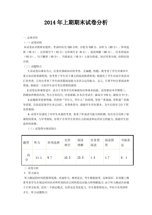 高一英语下学期期末试卷分析