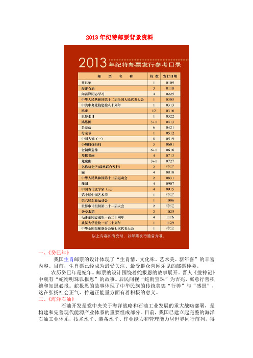 2013年纪特邮票背景资料