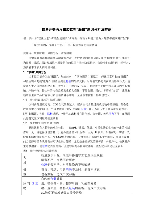 铝易开盖两片罐装饮料“胀罐”原因分析及防范