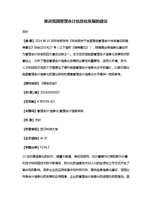 推进我国管理会计信息化发展的建议