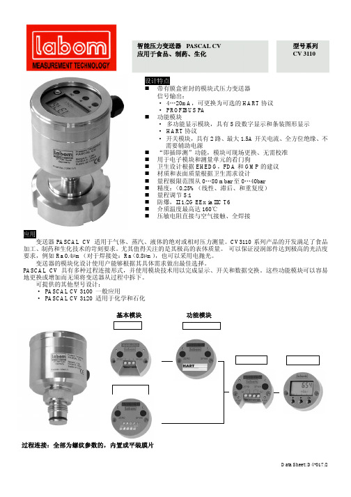 智能压力变送器CV 3110 说明书