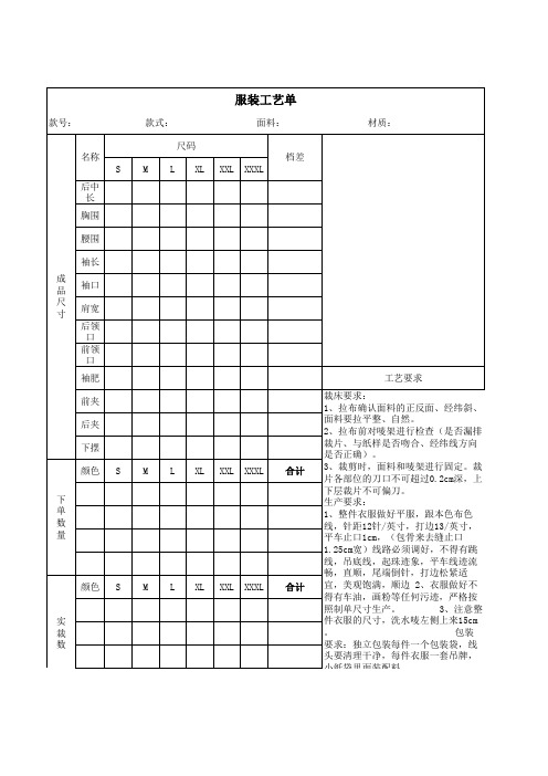 服装工艺单模板