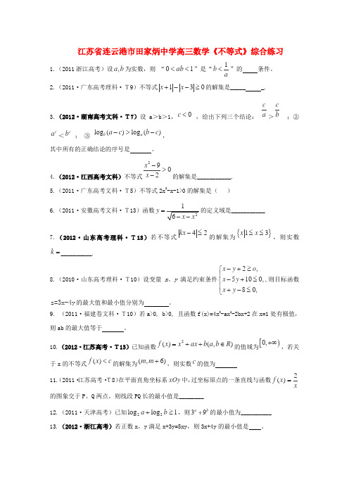 江苏省连云港市田家炳中学高三数学《不等式》综合练习