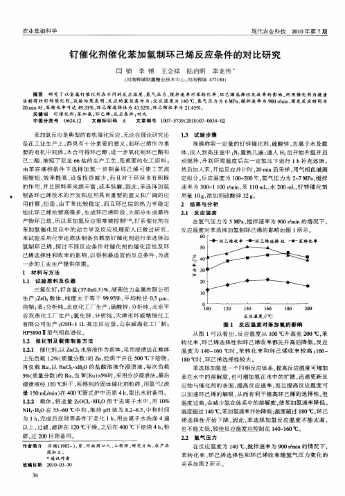 钌催化剂催化苯加氢制环己烯反应条件的对比研究