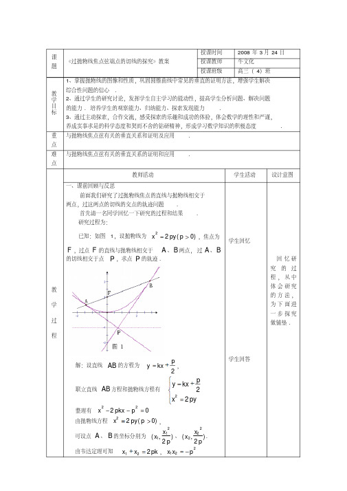 《过抛物线焦点弦端点的切线的探究》教案全面版