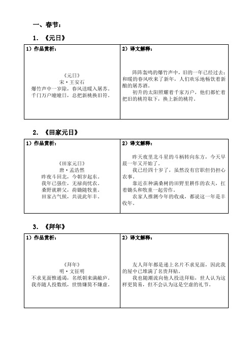 传统节日相关古诗词赏析(春节、元宵、清明、端午、七夕、中秋、重阳、除夕)