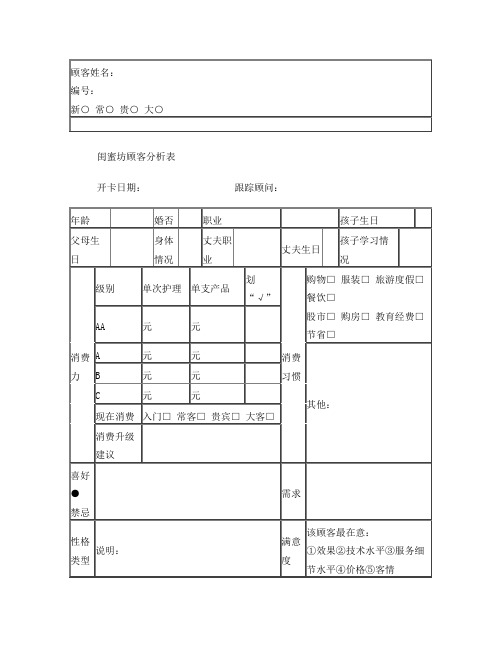 美容院顾客分析表-