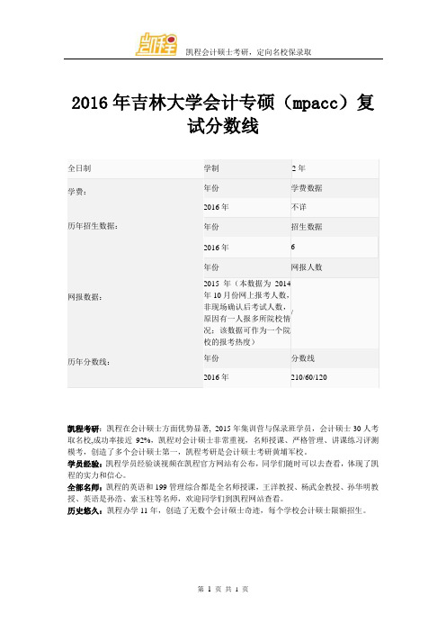 2016年吉林大学会计专硕(mpacc)复试分数线