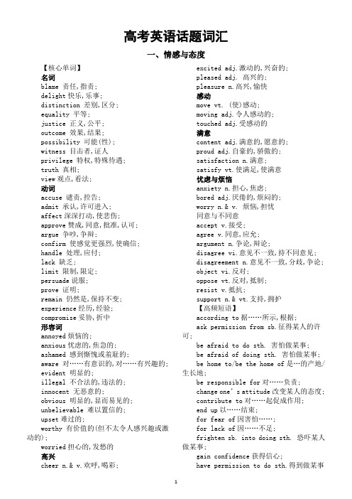 高中英语2025届高考话题词汇分类汇总(情感与态度+人物传记)