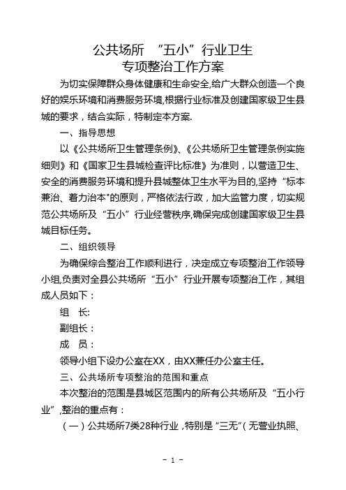 五小行业专项整治方案