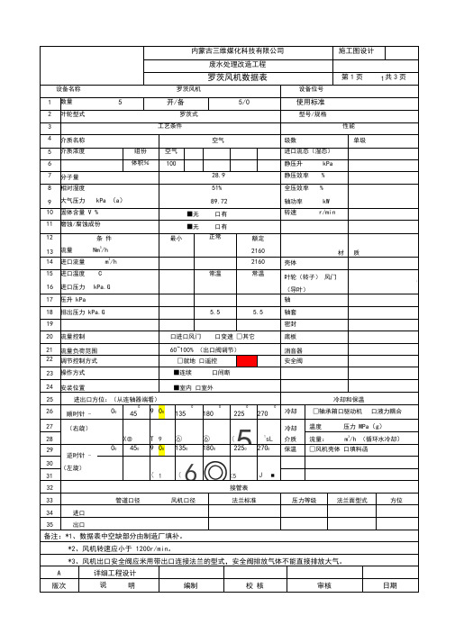 罗茨风机数据表