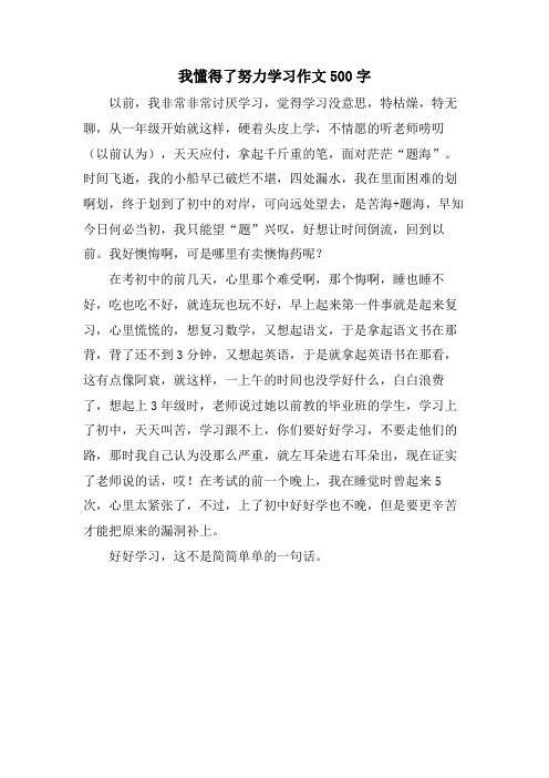 我懂得了努力学习作文500字