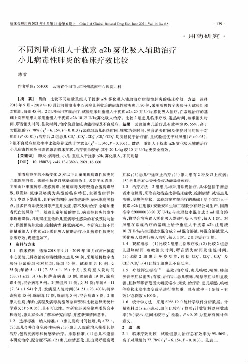 不同剂量重组人干扰素α2b雾化吸入辅助治疗小儿病毒性肺炎的临床疗效比较