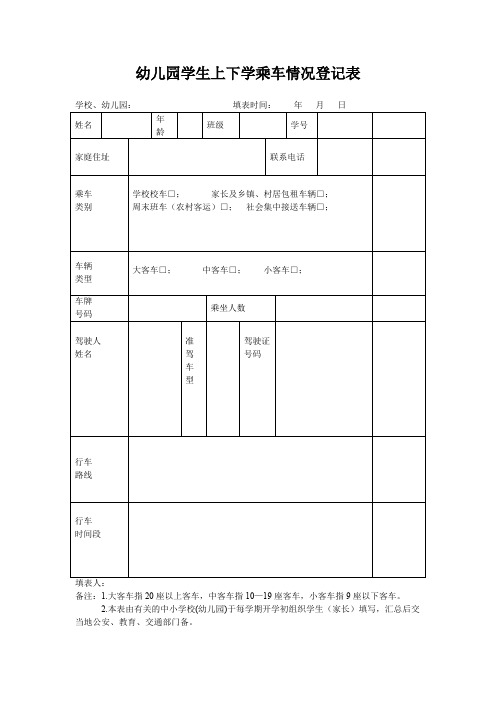 D-最新幼儿园--幼儿园学生上下学乘车情况登记表