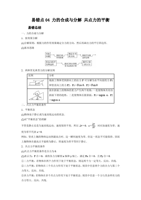 高考物理考试易错题易错点04力的合成与分解共点力的平衡