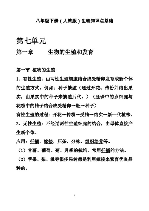 (完整word版)人教版八年级下册生物知识点总结,推荐文档