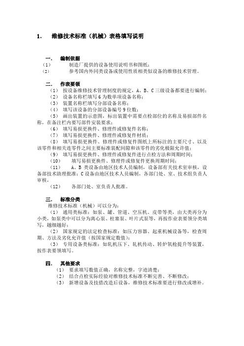 工厂企业-设备管理相关表格及填写要求