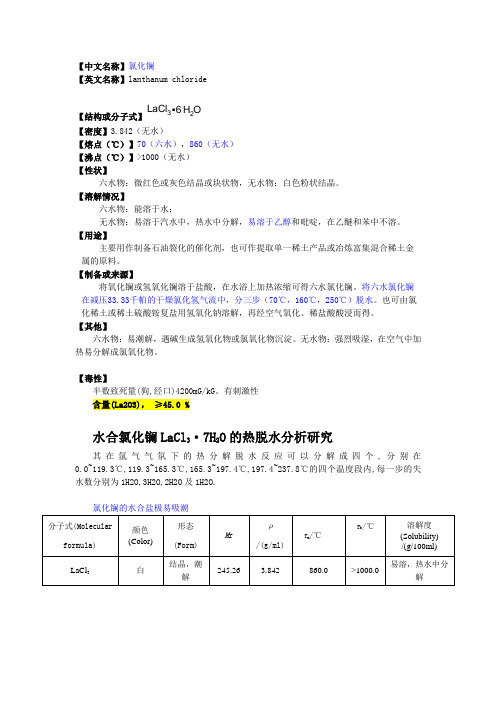 氯化镧 氯化亚铈 性质