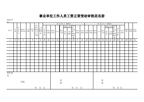 事业单位工作人员工资正常变动审批名册表