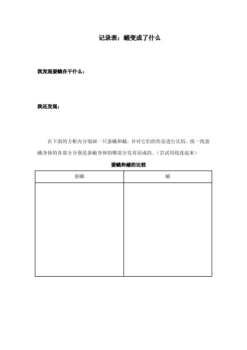 最新教科版小学科学三年级下册《蛹变成了什么》记录表蛹变成了什么