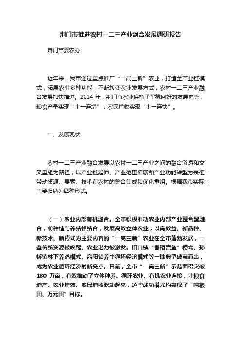 荆门市推进农村一二三产业融合发展调研报告