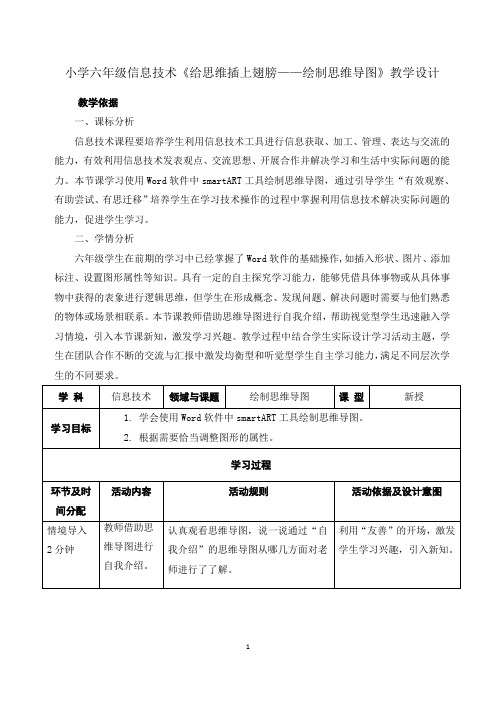 小学六年级信息技术《给思维插上翅膀——绘制思维导图》教学设计