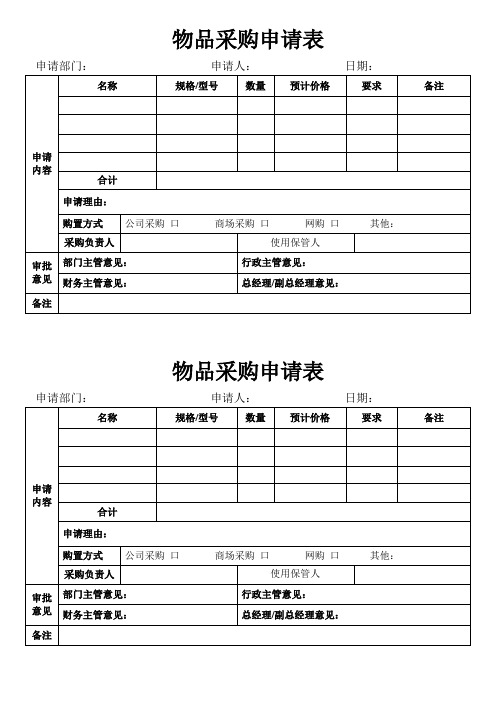 物品采购申请表