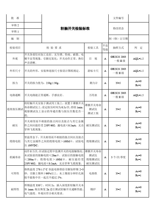 轻触开关检验标准