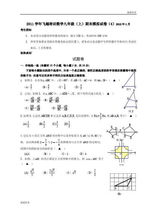 2011学年飞越培训数学九年级(上)期末模拟试卷.doc