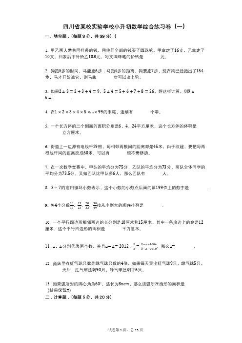 小学数学-有答案-四川省某校实验学校小升初数学综合练习卷(一)