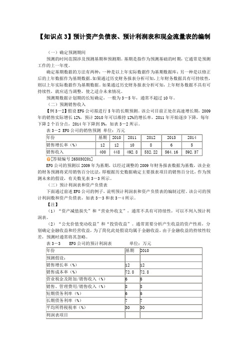 【知识点3】预计资产负债表、预计利润表和现金流量表的编制