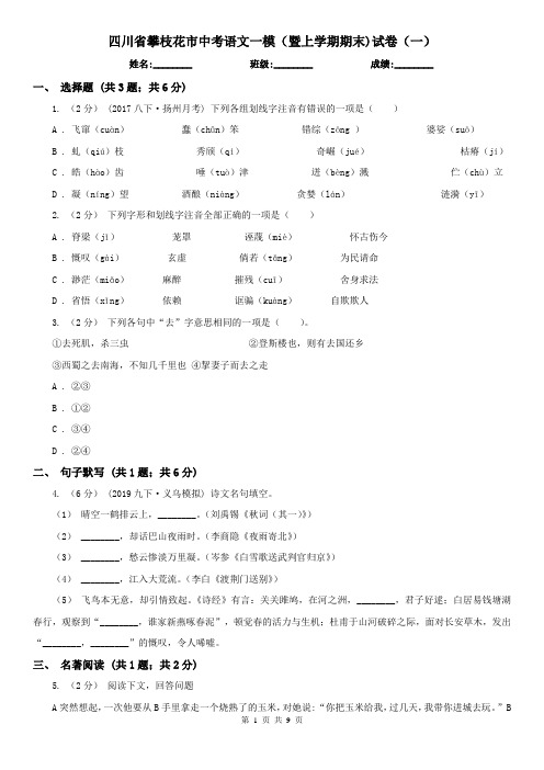 四川省攀枝花市中考语文一模(暨上学期期末)试卷(一)