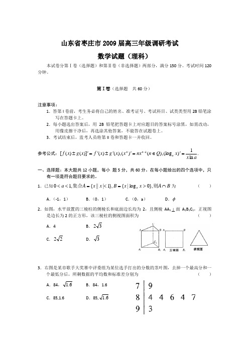 山东省枣庄市2009届高三一模(数学理)