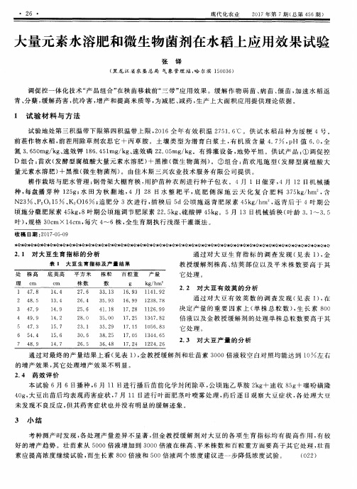 大量元素水溶肥和微生物菌剂在水稻上应用效果试验