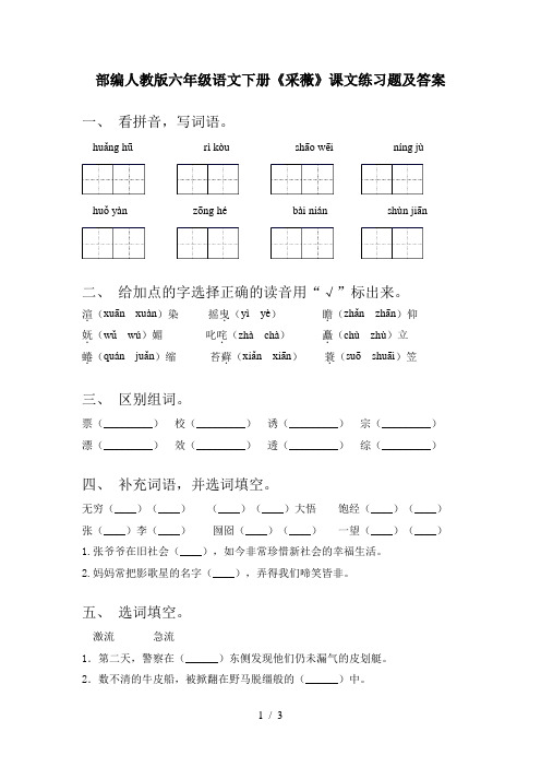 部编人教版六年级语文下册《采薇》课文练习题及答案