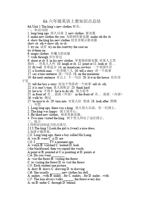 苏教版译林版六年级上册A英语知识点