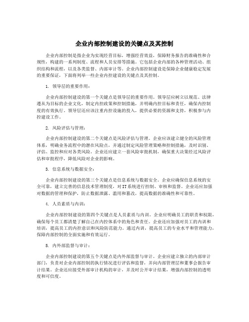 企业内部控制建设的关键点及其控制