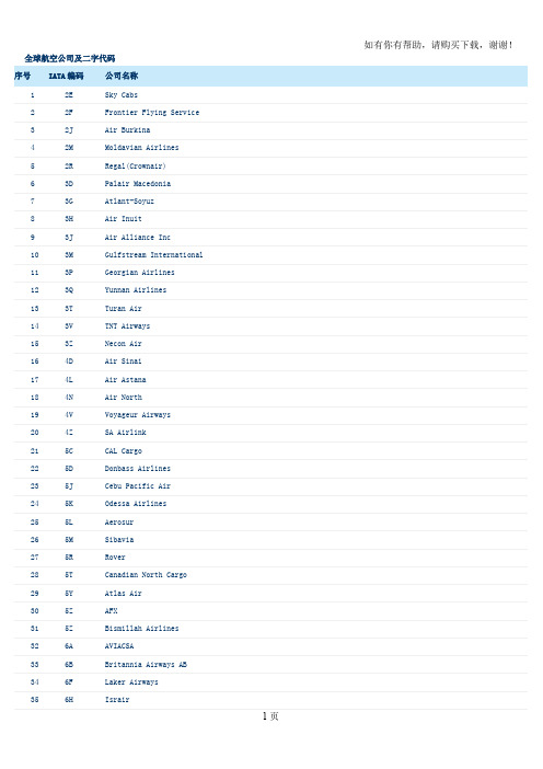 全球航空公司及二字代码