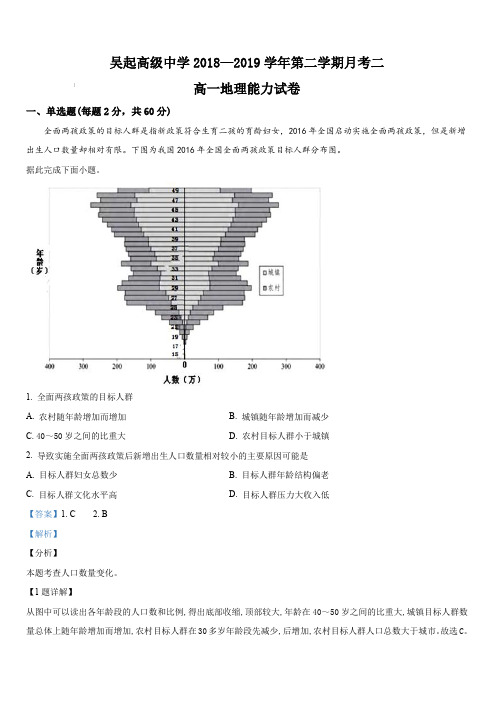 陕西省吴起高级中学2018-2019学年高一下学期第二次月考地理能力卷试卷 含答案解析