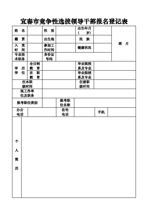 宜春市竞争性选拔领导干部报名登记表