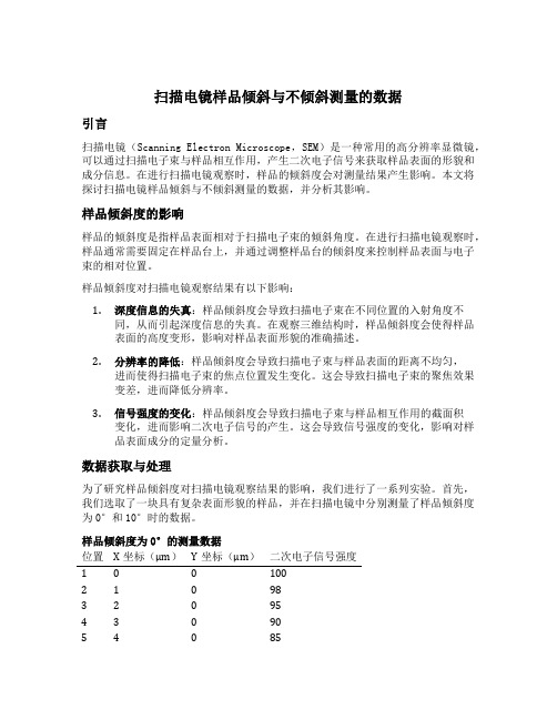 扫描电镜样品倾斜与不倾斜测量的数据