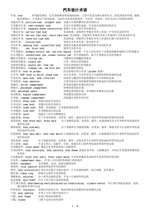 上海大众、别克汽车车身术语