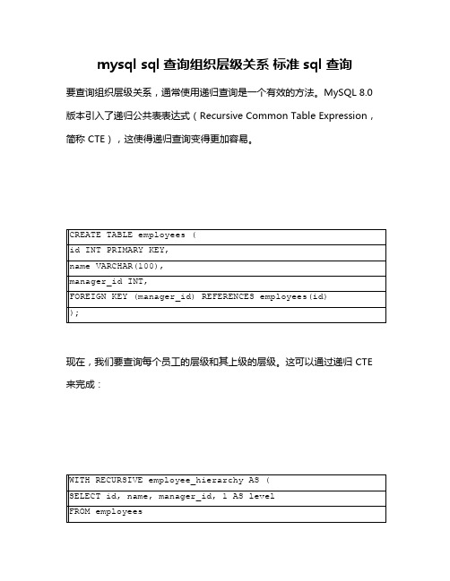 mysql sql查询组织层级关系 标准sql 查询