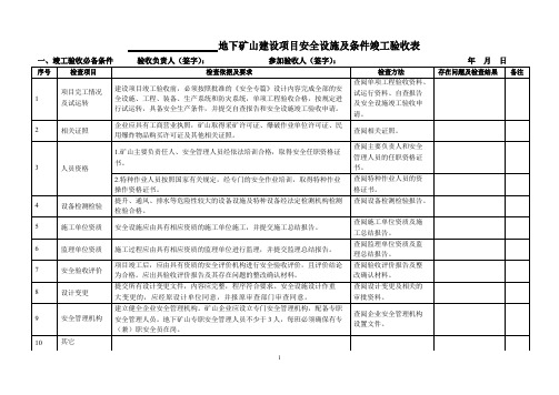 金属非金属地下矿山建设项目安全设施及条件竣工验收表