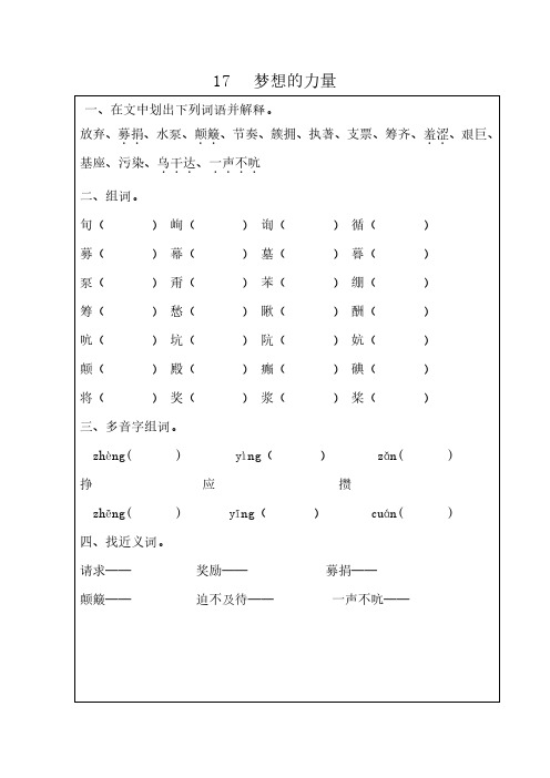 人教版五年级语文下册17 梦想的力量同步练习题