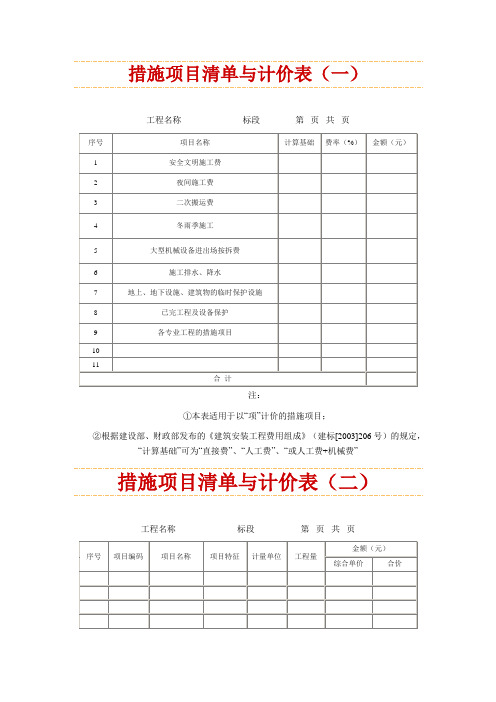 措施项目清单与计价表