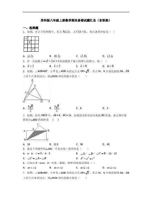 苏科版八年级上册数学期末易错试题汇总(含答案)