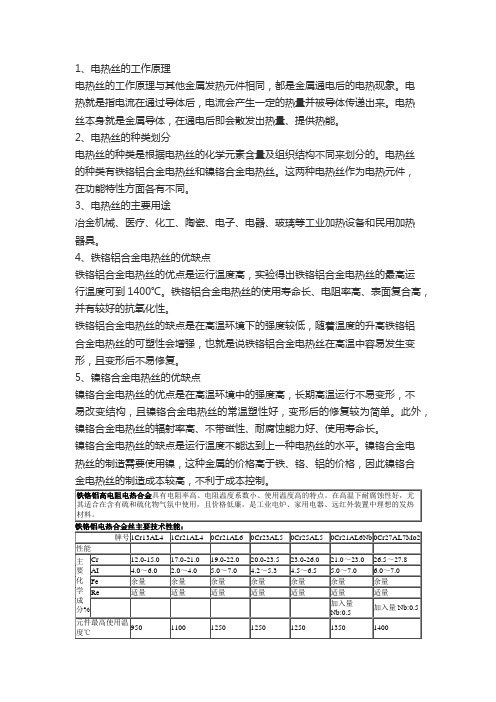 镍铬丝技术参数说明