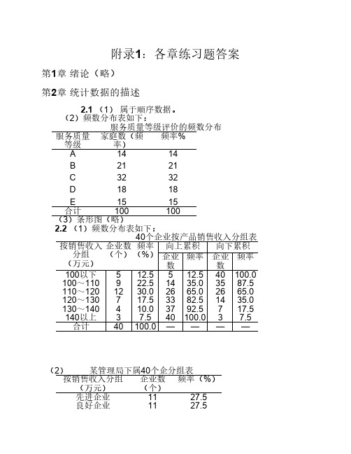 统计学(第三版袁卫_庞皓_曾五一_贾俊平主编)各章节课后习题答案